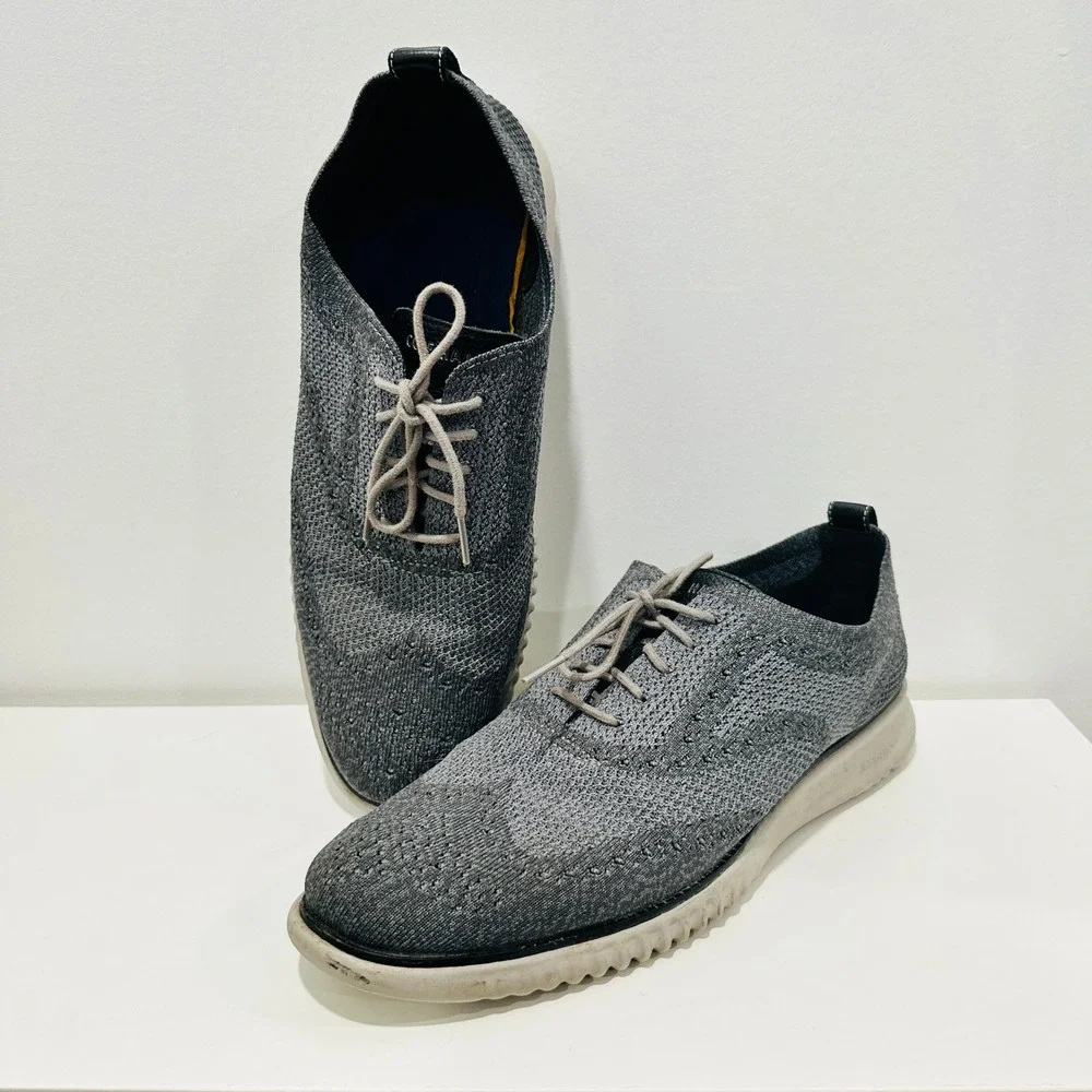 Cole‎ Haan Zerogrand Stitchlite Wingtip Oxford Gray Knit Mens Shoes C27565 11M